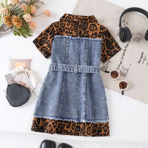 <span class=keywords><strong>Vestito</strong></span> Estivo per Bambine in Denim di Cotone con Stampa Leopardata, Stile Carino, Lunghezza al Ginocchio, Linea ad A con Volant - Product Image 6