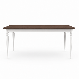 Table à manger classique en bois massif et placage, finition blanche et bois naturel - Product Image 1