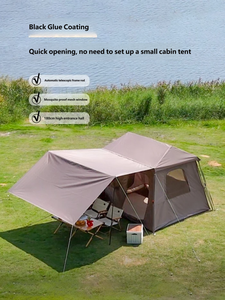 Tente de camping instantanée pop-up <span class=keywords><strong>en</strong></span> forme de sommet, <span class=keywords><strong>deux</strong></span>-<span class=keywords><strong>en</strong></span>-<span class=keywords><strong>un</strong></span> avec auvent, grand espace, revêtement noir, abri familial extérieur – Meilleure vente - Product Image 3