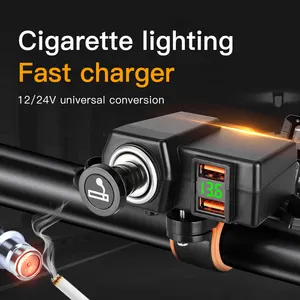 Wholesale Motorcycle QC30 USB Charger LED Voltmeter Cigarette Lighter Plug Waterproof 2 Port Motorcycle Usb Quick Charger