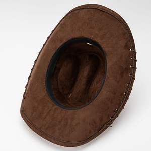 หมวก<span class=keywords><strong>คาวบอย</strong></span>ปีกกว้างลายวินเทจหนังกลับสีน้ำตาลแบบยูนิเซ็กซ์รุ่นใหม่ล่าสุด พร้อมขอบเย็บและสายคาดประดับลูกปัดสำหรับทุกฤดูกาล - Product Image 4