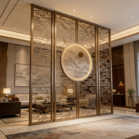 Paravent de luxe rond en acier inoxydable découpé au laser, motif circulaire, finition PVD or rose, pour hôtel, villa, cloison de pièce sur mesure