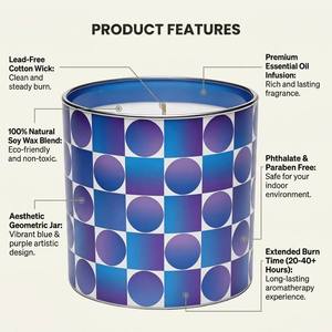 Luxury Geometric Pattern Glass Jar Scented Soy <b>Wax</b> <b>Candle</b> Retro Modern For Artsy Home Decor Wholesale Private Label Bulk - Product Image 3