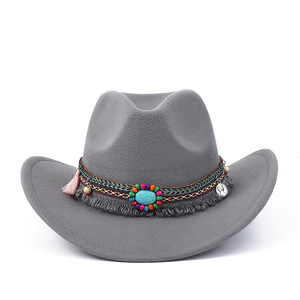 <span class=keywords><strong>Cappello</strong></span> da Cowboy occidentale alla moda con ampio bordo stile etnico spiaggia Sombrero personalizzabile - Product Image 2