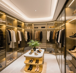 Armoires <span class=keywords><strong>de</strong></span> rangement modernes en bois avec portes en verre et lumières intégrées Rangement des vêtements pour le salon <span class=keywords><strong>de</strong></span> l'atelier - Product Image 6