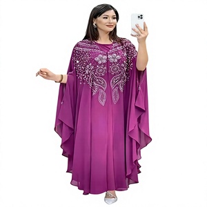 Abaya Modeste Longue en Chiffon Polyester Africain pour Femme, Manches Chauve-Souris Creuses, Été, Ornée de Strass - Product Image 1