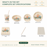Ensemble de vaisselle en papier certifié FSC pour Thanksgiving, assiettes, gobelets, serviettes de qualité alimentaire, approvisionnement en gros, vente chaude, biodégradable