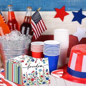 50 serviettes en papier jetables à 2 plis, motif floral patriotique <span class=keywords><strong>du</strong></span> <span class=keywords><strong>4</strong></span> juillet, texte Liberté, 65x65 pouces, pour <span class=keywords><strong>la</strong></span> décoration <span class=keywords><strong>de</strong></span> fête - Product Image 4