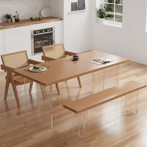 Ensemble de table à manger en bois massif, 4 pièces, pieds en acrylique, meubles durables pour le salon - Product Image 1