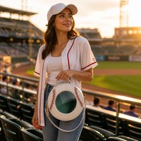 Sac à bandoulière personnalisé en forme de balle de baseball avec fenêtre transparente en PVC, doublure verte, tirette de fermeture éclair en forme de batte