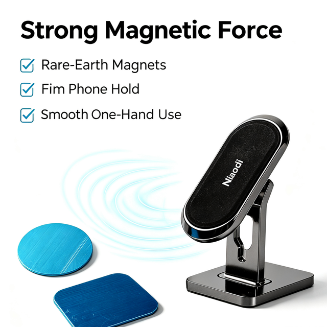 No Drill Easy Installation Magnetic Car Cell Phone Holder 360 Degree Rotation Stable Folding Metal Smartphone Mount Dashboard