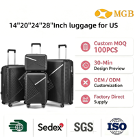 Maleta de equipaje irrompible de 3 piezas, ligera, TSA, 4 ruedas, 20 ", extensible, PP, ABS, carcasa dura, para viajes largos