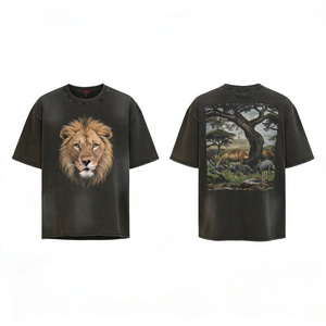 T-shirt Lion King pour homme, surdimensionné, en coton noir, motif <span class=keywords><strong>animal</strong></span>, nature, mode - Product Image 3