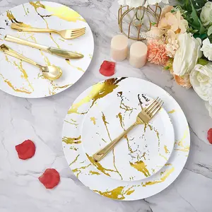 Hot Selling Disposable Plastic Dinner White And Gold Melamine Plates Sets for Wedding/party