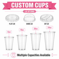 Gobelet en plastique transparent jetable avec couvercle, personnalisé avec logo, 12, 14, 16, 18, 20, 24 oz, pour matcha, bubble tea, soda, café glacé