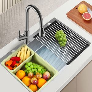 Large Single Bowl Kitchen Sink <b>Scratch</b> Resistant Embossed 304 Stainless Steel Sink With Pull Out Faucet Thickened - Product Image 1