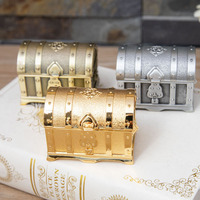 Cofre del Tesoro Pirata Vintage de Metal Joyero con Forro de Terciopelo Organizador para Anillos Pendientes Collares