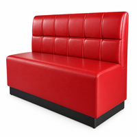 Banquette de restaurant commerciale en cuir PU rouge avec dossier capitonné à grille, idéale pour café, bar, boîte de nuit, avec base noire