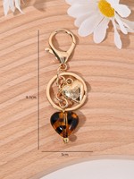 Breloque de sac vintage en écaille de tortue en forme de cœur, porte-clés en alliage doré, pendentif papillon, décor de sac à main, anneau porte-clés, bijoux de mode pour femme, cadeau