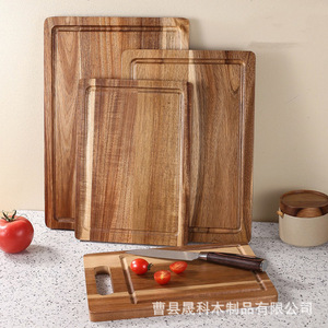 Tabla de cortar cuadrada de madera de acacia de 27.2x20cm, madera maciza con ranuras para alimentos, frutas y cocina - Product Image 3