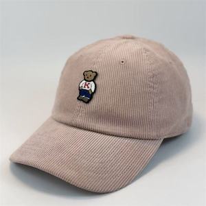 Casquette de baseball rétro en velours côtelé brodée ours, automne/hiver, pour hommes et femmes, à visière large décontractée, avec six boucles métalliques - Product Image 1