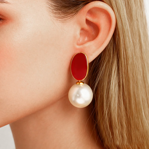 ต่างหูมุกทรงหยดน้ำ ทรงเรขาคณิต ชุบทองแดง สำหรับใส่ทุกวัน - Product Image 1