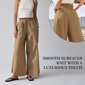 2025 été nouvelles femmes taille haute ample décontracté confortable poche coton <span class=keywords><strong>lin</strong></span> jambe large jupe décontractée <span class=keywords><strong>pantalon</strong></span> - Product Image 3