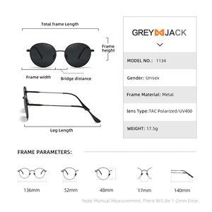 Lunettes de soleil rondes classiques Greyjack, monture en métal, UV400, polarisées, unisexes, vision nocturne, multicolores - Product Image 5
