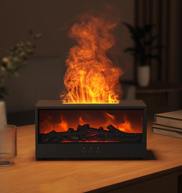 Remote Control Simulation Charcoal Fireplace Humidifier Essential Oils Gift Table Light Flame Diffuser