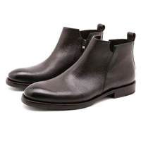 Bottes montantes tendance pour hommes de style britannique en cuir véritable, à enfiler avec fermeture éclair, légères, doublure en cuir véritable, semelle en caoutchouc