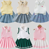 Ensemble deux pièces mignon pour filles - Ensemble polo et jupe style collège pour bébé et enfant