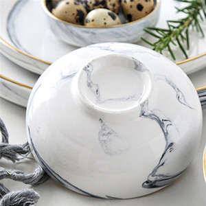 redondo logotipo casa decoración <span class=keywords><strong>juego</strong></span> de cena de borde de oro de mármol blanco de porcelana <span class=keywords><strong>platos</strong></span> de boda para restaurante - Product Image 4