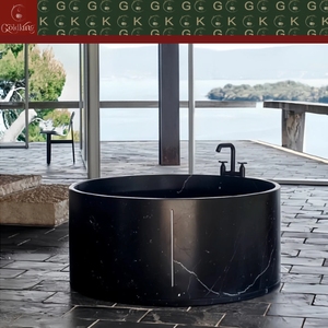 Bañera Cilíndrica de Mármol <span class=keywords><strong>Verde</strong></span> Oscuro y Negro con Vetas Blancas para Exteriores, Estilo Moderno Villa Costera GOLDKING, Personalizable OEM - Product Image 3