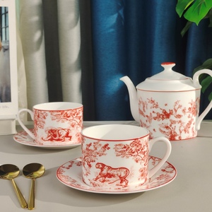 Service à thé royal de la série D européenne, best-seller, élégant rouge, service à thé en céramique rouge élégant, thé de l'après-midi, vaisselle en porcelaine de haute qualité, soucoupe - Product Image 3