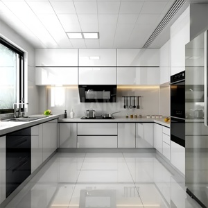 Armoires de cuisine modernes en bois MDF Ensemble complet <span class=keywords><strong>gris</strong></span> avec meubles de placard Conception en contreplaqué personnalisée pour les cuisines modernes - Product Image 3