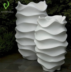 European-style Minimalist Modern Wave-pattern <b>Large</b> Fiberglass Floor-standing Flower <b>Pot</b> Vase Decorative Ornament for Hotel - Product Image 3