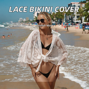 Conjunto de Bikini con Encaje, 100% Poliéster, Secado Rápido, Cintura Elástica, Falda de Playa, Blusa para Vacaciones, Protección Solar - Product Image 2