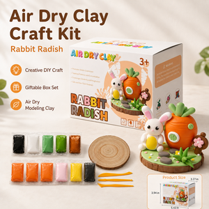 Kit de Pâte à Modeler Auto-Durcissante DIY Scène Lapin et Radis avec Base en Bois – Cadeau Créatif pour Enfants, OEM, Marque Privée, Vente en Gros - Product Image 1
