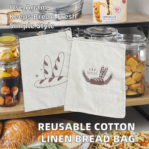 Sac à pain réutilisable en lin et coton avec cordon de serrage, design rectangulaire flexible pour le stockage des aliments et la préservation de la fraîcheur - Product Image 2