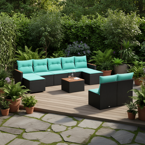 Set di Divani da Esterno in Polyrattan Nero Moderno con Cuscini, Arredamento per 10 Persone, Design Contemporaneo - Product Image 2