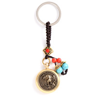Porte-clés rotatif en laiton et cuivre YL, motif zodiaque, avec pendentif de voiture rond, idéal pour diffusion en direct