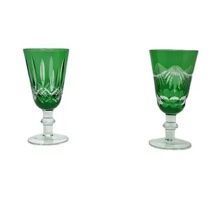 Série personalizada da fábrica de mão corte breve design e cor verde cased curto haste vidro de vinho