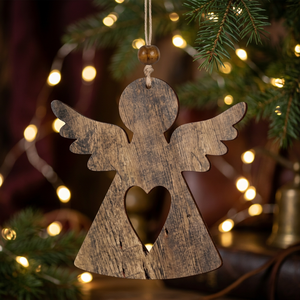 Adorno Colgante de Ángel de Madera Hecho a Mano con Recorte de Corazón, Decoración para Árbol, Regalo de Navidad Estilo Rústico - Product Image 3