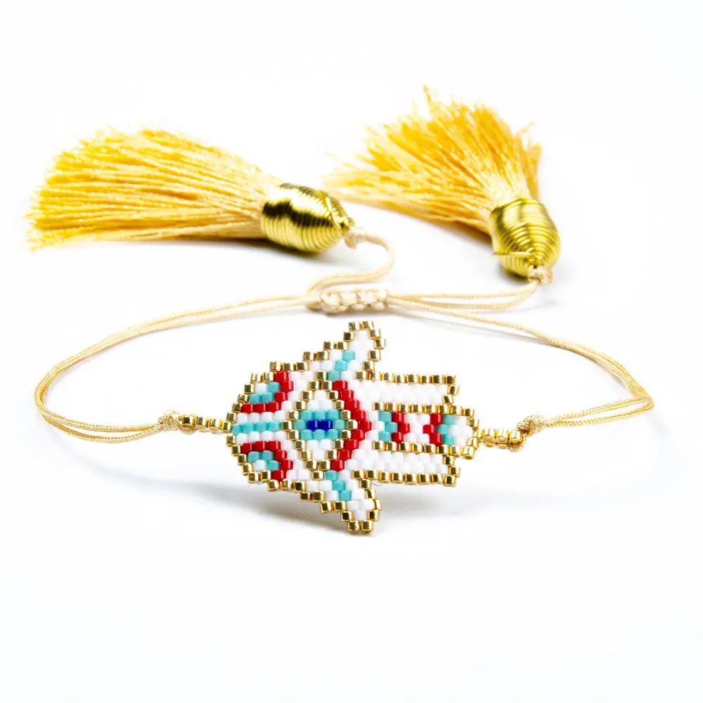 Bohemia Jewelry Woven Fatima Hamsa Hand Miyuki Colorful Handmade Retro Ethnic Style Tassel Seed Bead Bracelet For Women