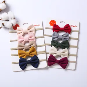 Bando Pita Bayi Baru Lahir, 5 Buah/Set Ikat Kepala Poliester Wafel Elastis Nilon Bayi Laki-laki Perempuan Baru Lahir