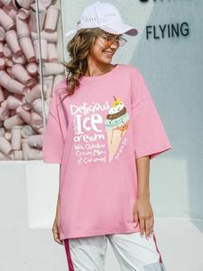 Maglietta estiva Casual O collo a tracolla a maniche corte con stampa gelato con grafica oversize da <span class=keywords><strong>donna</strong></span> - Product Image 5