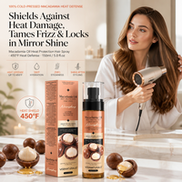 Spray capillaire protecteur thermique à l'huile de macadamia, marque privée, hydratation intense, protège contre les dommages thermiques, spray jusqu'à 450°F ° F