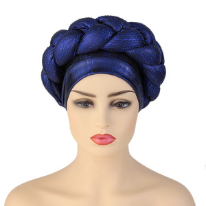 Dernier modèle de turban Aso Oke Auto Gele pour femmes, bonnet avec tresses, foulard musulman, bonnet pour femmes, enveloppes de tête avec diamants, Turbante Mujer - Product Image 6