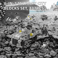 Ensemble de blocs de construction de camions de guerre urbains 6 en 1, 137 pièces, mortier/avion/bateau/navire de guerre, plastique ABS, jouet DIY, cadeau pour enfants garçons