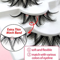 Cils artificiels Heartgirl Manga Anime en cheveux synthétiques, aspect naturel, faits à la main, bande en coton noir, cils vaporeux, pointus, volume 3D, longueur 8-25 mm